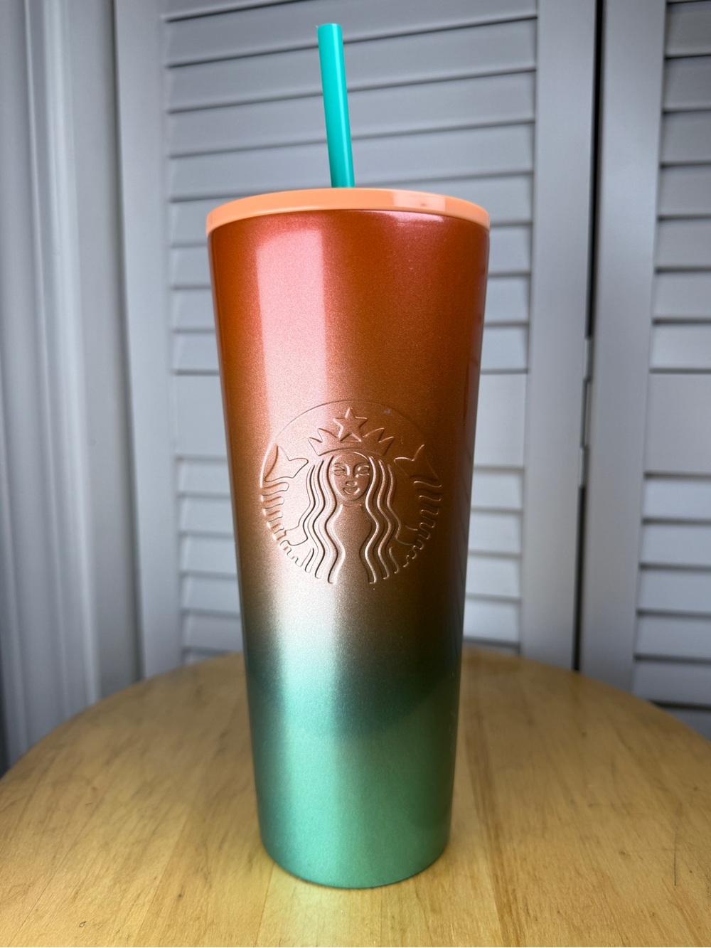 Starbucks 2020 Ombre Orange Green Teal Stainless Steel Cold Cup Tumbler 24oz